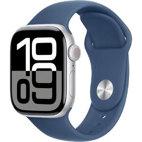 Apple Watch Series 10 [GPS + Cellular 42mm Case] ​​علبة الألومنيوم الفضية مع Denim Sport Band - S/M (متجدد)
