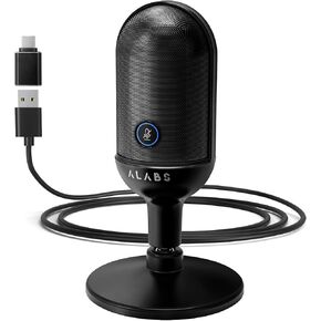 ALABS USB Microphone,Condenser Podcast Microphone for Computer,Mac,Smartphone,Plug&Play Gaming Mic with LED Quick Mute,1/8" Headphone Monitor Jack,for Recording,Singing,YouTube,Tiktok Black