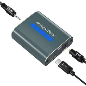 Analog to Digital Converter 96Khz 3.5mm Jack AUX to Optical Audio Adapter Aluminum RCA to Optical Audio Converter with with Optical Cable and 3.5mm to RCA Cable