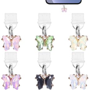 Type C/USB C Anti-Dust Plugs 6 Pack Butterfly Dust Plug Charm Charging Port Cover for Phone Compatible with Kindle Paperwhite Pendants Charms Accessories Gift for E-Reader Lover
