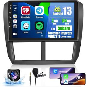 2+64G for Subaru Forester Impreza WRX STI 2008-2012 Car Stereo 9 Inch Touchscreen with Wireless CarPlay Android Auto, Android 13 Car Radio with GPS Bluetooth HiFi RDS Backup Camera
