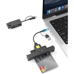 CAC Reader Military USB C CAC Card Reader DOD Military USB Common Access CAC Fold Smart Card Reader 2 IN1 USB/Type C Switch Connector ID CAC Card Reader Compatible with Mac Os, Windows,Linux, Black