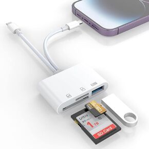 SD Card Reader for iPhone iPad, Trail Camera SD TF Micro SD Card Reader Adapter Memory Card Reader for Micro SDXC,Micro SDHC,SDXC,SDHC,SD Cards,USB Disk, for iPhone 16/iPhone 15/iPad/MacBook/Samsung