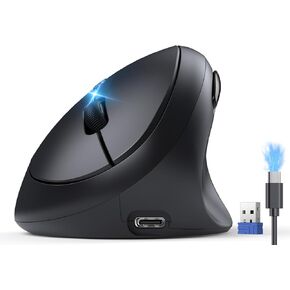 TECKNET Ergonomic Mouse, Bluetooth Wireless Vertical Mouse, Rechargeable Battery, Quiet Clicks, 4800 DPI Adjustable, BT5.0/3.0 & 2.4G Connect, Easy to use, Wide Compatibility - Black