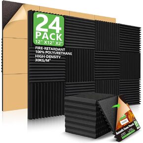 24 Pack Acoustic Panels Self-Adhesive, 2" X 12" X 12" Sound Proof Foam Panels, Quick-Recovery Acoustic Foam Wedges,High Density Soundproofing Wedges,Soundproof Wall Panels for Home Studio
