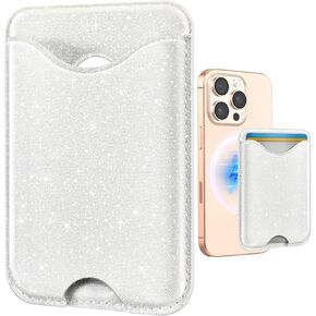 Shorogyt Phone Wallets Compatible with Magsafe Wallet Glitter - Magnetic Card Holder White for Women Teen Girls for iPhone 16/15/14/13/12 Series Slim for Apple Mag RFID Magnet, Fit 3 Cards