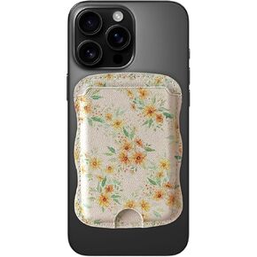 ZCDAYE Magnetic Wallet Card Holder,Wavy Frame Design for iPhone 16/15/14/13/12 Series,holds up 3 Cards,Phone Wallet for Women Girls-Dreamy Flowers