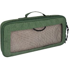 Portable Green Camping Cutlery Bag with Mesh Window - Durable & Spacious Organizer for Outdoor Dining Essentials(L)