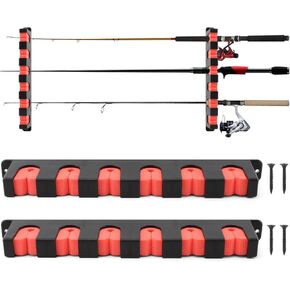 Fishing Rod Holder Wall Mount, 1 Pair Fishing Pole Holder & Rack 6-Rod Storage Racks for Garage, Wall, Ceiling Rod Stand(COLOR:red)