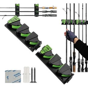 2pcs Fishing Rod Holder, Expandable Wall Mounted Fishing Rod Rack,Vertical & Horizontal Fishing Pole Holders, Fishing Pole Holder Holds Up to 6 Rods or Combos, Fishing Rod Holders for Garage