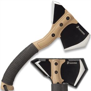USMC Field Axe with TPU Belt Sheath | 6 1/2" Stainless Steel Axe Head | Stonewashed Coating | Black ABS Handle | Black Paracord Wrap | Camping and Hiking Gear | 11 1/4" Overall Length