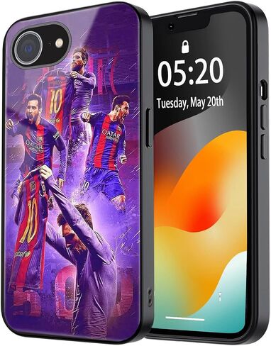 Zermu for iPhone 16E Case ، Crystal Glass Back Propect Full TPU TPU Srock Pumper Cover for iPhone 16E ، Mess ٪ I #10 Sports Soccer Player Star Argentina Miam i Flag in Kuwait