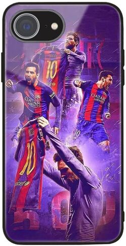 Zermu for iPhone 16E Case ، Crystal Glass Back Propect Full TPU TPU Srock Pumper Cover for iPhone 16E ، Mess ٪ I #10 Sports Soccer Player Star Argentina Miam i Flag in Kuwait