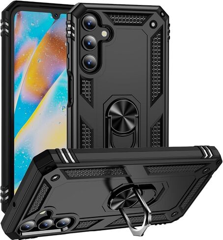 Case for Samsung Galaxy S21 FE 5G Military Grade Shockproof Cell Phone Cover with Kickstand and 360° Rotating Ring, Magnetic Car Mount Compatible, Hard Heavy Duty Armor Protective Shell (Red) in Saudi Arabia