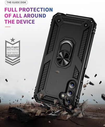 Case for Samsung Galaxy S21 FE 5G Military Grade Shockproof Cell Phone Cover with Kickstand and 360° Rotating Ring, Magnetic Car Mount Compatible, Hard Heavy Duty Armor Protective Shell (Red) in Saudi Arabia