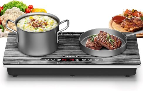 Double Induction Cooktop, 1800W Portable Electric Stove, 18 Inch Sensor Touch Electric Cooker Hot Plate, 5.91" Heating Coil, Child Lock, 8 Power Levels, 110v Outlet Plug with Glass Surface in Saudi Arabia