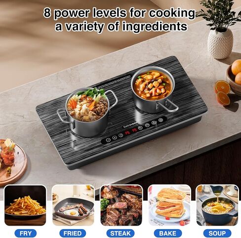 Double Induction Cooktop, 1800W Portable Electric Stove, 18 Inch Sensor Touch Electric Cooker Hot Plate, 5.91" Heating Coil, Child Lock, 8 Power Levels, 110v Outlet Plug with Glass Surface in Saudi Arabia