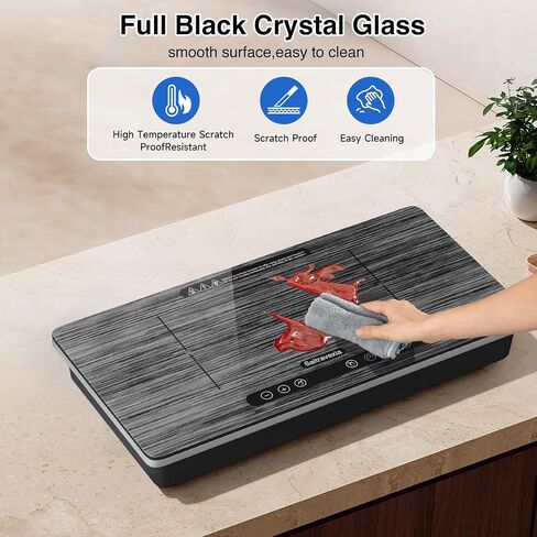 Double Induction Cooktop, 1800W Portable Electric Stove, 18 Inch Sensor Touch Electric Cooker Hot Plate, 5.91" Heating Coil, Child Lock, 8 Power Levels, 110v Outlet Plug with Glass Surface in Saudi Arabia