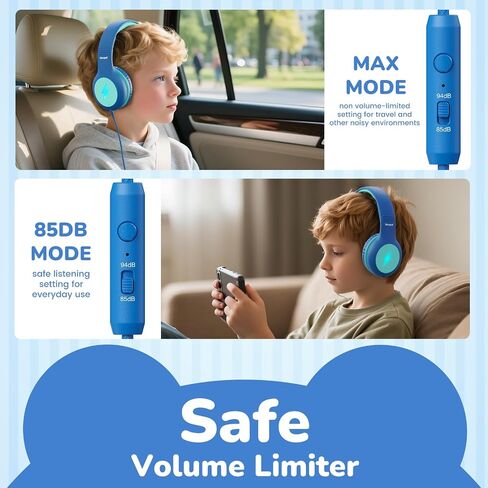 Kids USB C Headphones for School, 2025 Upgrade Safe Listening Wired Over-Ear Headphones with LED Lights, Volume Limiter & Microphone, Foldable Design for iPhone 16, iPad, Tablet Learning in Kuwait