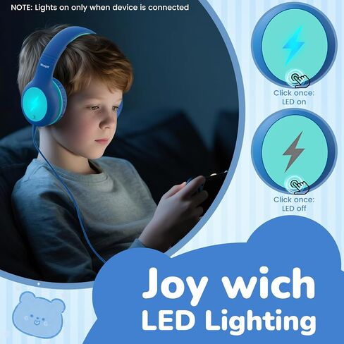 Kids USB C Headphones for School, 2025 Upgrade Safe Listening Wired Over-Ear Headphones with LED Lights, Volume Limiter & Microphone, Foldable Design for iPhone 16, iPad, Tablet Learning in Kuwait