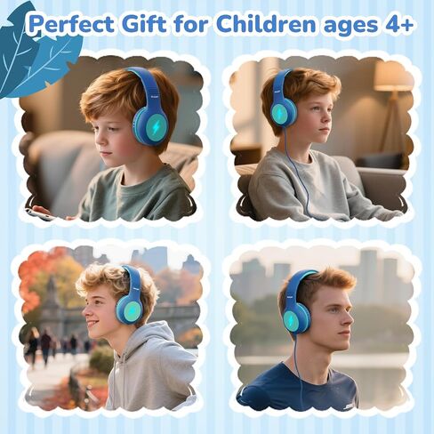 Kids USB C Headphones for School, 2025 Upgrade Safe Listening Wired Over-Ear Headphones with LED Lights, Volume Limiter & Microphone, Foldable Design for iPhone 16, iPad, Tablet Learning in Kuwait