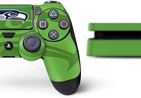 Skinit Decal Gaming Skin Compatible with PS4 Slim Bundle - Officially Licensed NFL Seattle Seahawks Double Vision Design in Kuwait