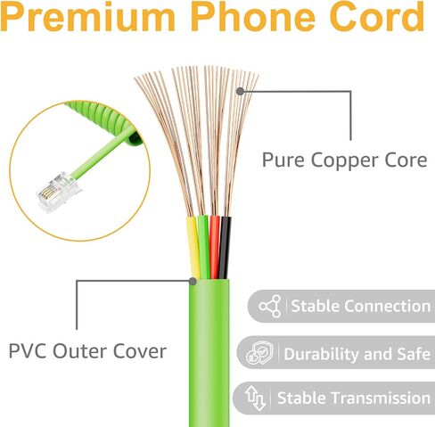 UVITAL 1 Pack 25ft White Extra Phone Handset Cord (طول ملفوف 3 أقدام) ، سلك الهاتف للخط الأرضي ، RJ9 الحبال الهاتفية للهواتف الأرضية in Kuwait