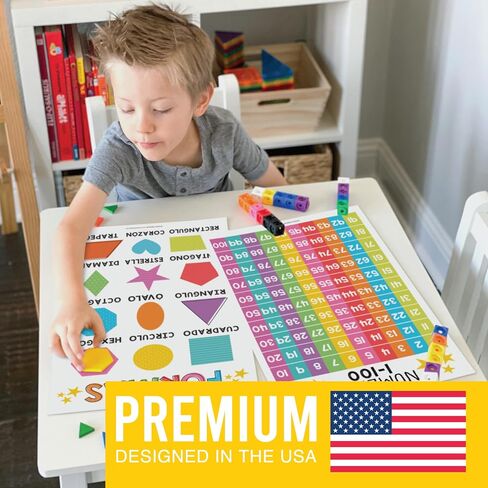 Hadley Designs 12 Spanish Educational Posters, Bilingual Learning Chart for Prek, Kindergarten & 1st Grade Kids, Classroom Decorations, Alphabet, Colors, Numbers, Months of the Year, Days of the Week in Saudi Arabia