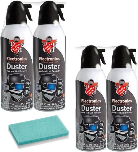 Prime Dust-Off Disposable Cleaning Electronics Duster, 10 oz Cans(Pack of 2),Compressed Disposable Air Can,Black with Free Sponge in Saudi Arabia