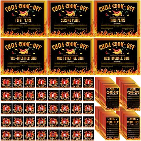 96 Pcs Chili Cook Off Contest Decorations Include 6 Pcs Chili Certificate of Award 50 Pcs Chili Cook Off Voting Cards 40 Pcs Self Adhesive Number Stickers for Chili Cook Party Supplies in Saudi Arabia