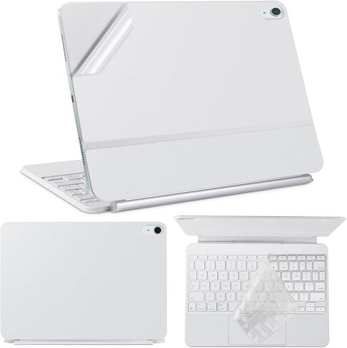 ملصقات جلد الفينيل لعام 2025 iPad Air M3 11 بوصة لوحة المفاتيح السحرية 5 قطعة من اللصق ذاتيًا ، غطاء صائق الحماية قبل القطع ، حماية كاملة من الجسم (TOP+BOTTOR+Trackpad+Hinge+Keyboard Cover) （White） in Kuwait