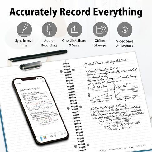 Smart Pen + 4Pack موضوع Notebookset （4Color） ، SmartPen المزامنة في الوقت الفعلي لرقمنة وتخزين ومشاركة الملاحظات الورقية ، استخدم مع تطبيق Ophaya Pro + ، متوافق مع Android و iOS in Saudi Arabia