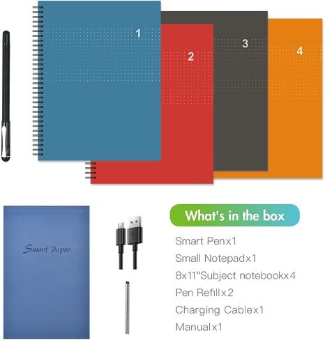 Smart Pen + 4Pack موضوع Notebookset （4Color） ، SmartPen المزامنة في الوقت الفعلي لرقمنة وتخزين ومشاركة الملاحظات الورقية ، استخدم مع تطبيق Ophaya Pro + ، متوافق مع Android و iOS in Saudi Arabia