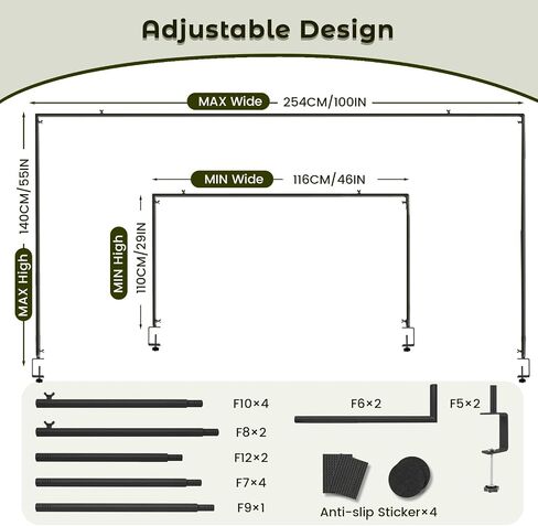 Over The Table Rod Stand with Clamps, Adjustable 46"-100'' Length 29"-55" Height Table Balloon Arch Stand for Wedding Birthday Festival Celebration Decoration, Metal Decorating Rod Hanging, Black in Kuwait
