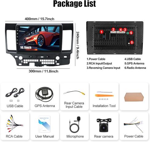 [2+32G] ستيريو سيارة Android 13 لسيارة Mitsubishi Lancer 2008-2017 مع Apple Carplay&Android Auto، راديو سيارة 10.1 بوصة مع رابط مرآة بلوتوث FM/RDS راديو WiFi GPS SWC مزدوج USB+AHD كاميرا احتياطية in Kuwait