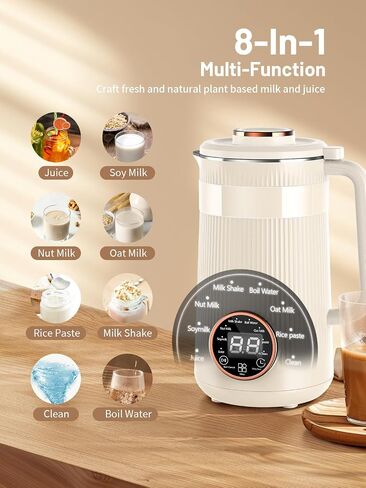 8 in 1 Automatic Nut Milk Maker,35oz Homemade Almond, Oat, Coconut, Plant Based Milks and Non Dairy Beverages, Soy Milk Machine with 10 Blades, 12 Hours Timer/Self-clean/Keep Warm/Boil Water in Saudi Arabia