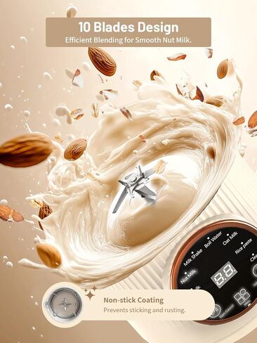 8 in 1 Automatic Nut Milk Maker,35oz Homemade Almond, Oat, Coconut, Plant Based Milks and Non Dairy Beverages, Soy Milk Machine with 10 Blades, 12 Hours Timer/Self-clean/Keep Warm/Boil Water in Saudi Arabia