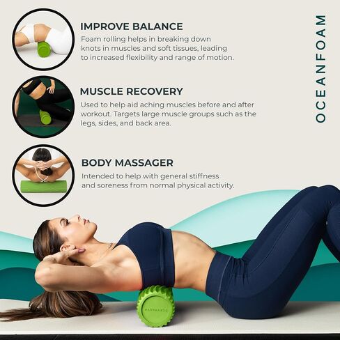 Natural Tidal Roller - Ergonomic Wide Wave Textured Myofascial Back Muscle Massage Foam Roller - Yoga, Athletics, Body Stiffness Stretching Excercises Balance Fitness Trainer - Full Size in Saudi Arabia