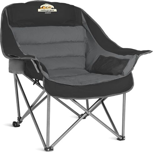 Oversized XL Padded Camping Chair Wide Heavy Duty Lawn Chairs Support 450 LBS Portable Folding Gaint Camp Chair with Side Pocket Cup Holder for Outdoor Outside Sports Baseball-Black&Grey in Saudi Arabia