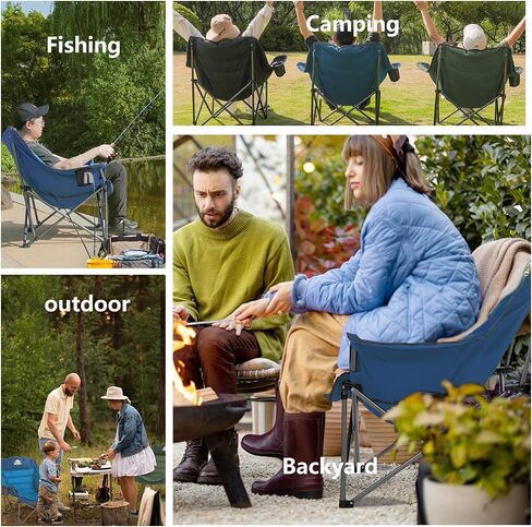 Oversized XL Padded Camping Chair Wide Heavy Duty Lawn Chairs Support 450 LBS Portable Folding Gaint Camp Chair with Side Pocket Cup Holder for Outdoor Outside Sports Baseball-Black&Grey in Saudi Arabia