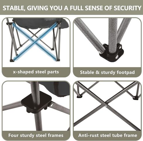 Oversized XL Padded Camping Chair Wide Heavy Duty Lawn Chairs Support 450 LBS Portable Folding Gaint Camp Chair with Side Pocket Cup Holder for Outdoor Outside Sports Baseball-Black&Grey in Saudi Arabia