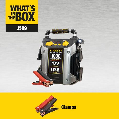 STANLEY J509 Portable Power Station Jump Starter 1000 Peak Amp Battery Booster, USB Port, Battery Clamps in Saudi Arabia