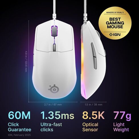 SteelSeries Rival 3 Wireless Gen 2 Gaming Mouse — 2.4GHz and Bluetooth — 18000 DPI TrueMove Air Optical Sensor — 60 Million Click Durability — Light-Weight — 100% PTFE Feet — Black in Saudi Arabia