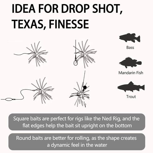 Silicone Soft Dice Fishing Lures with Multiple Tentacles, Handmade Slow Sink Bass Fishing Soft Plastic Baits for Drop Shot, Finesse, Wacky Rig in Saudi Arabia