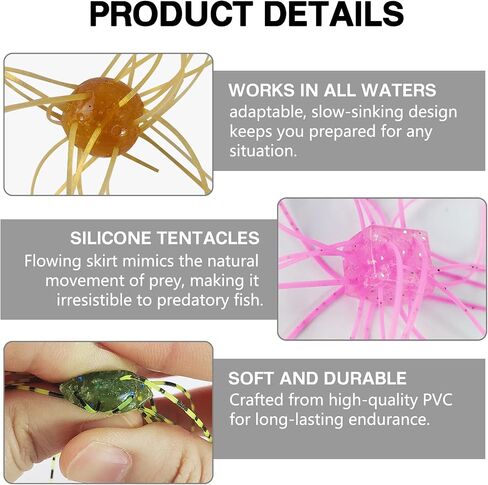 Silicone Soft Dice Fishing Lures with Multiple Tentacles, Handmade Slow Sink Bass Fishing Soft Plastic Baits for Drop Shot, Finesse, Wacky Rig in Saudi Arabia
