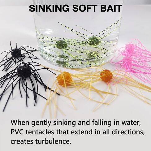 Silicone Soft Dice Fishing Lures with Multiple Tentacles, Handmade Slow Sink Bass Fishing Soft Plastic Baits for Drop Shot, Finesse, Wacky Rig in Saudi Arabia