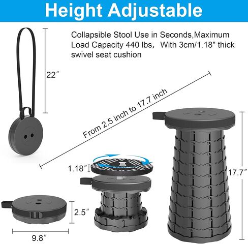 2025 Upgraded Taller 52cm Collapsible Stool with Cushion,Portable Seat,Telescoping Stools,Adujstable Camping Folding Chair for Adults,Maximum Loading 550Ib for Garden Travel Fishing BBQ in Saudi Arabia