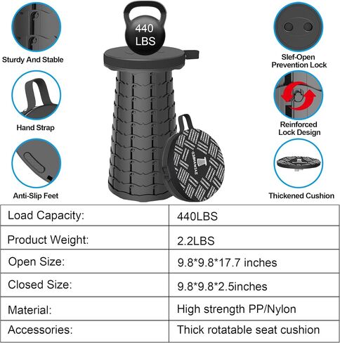2025 Upgraded Taller 52cm Collapsible Stool with Cushion,Portable Seat,Telescoping Stools,Adujstable Camping Folding Chair for Adults,Maximum Loading 550Ib for Garden Travel Fishing BBQ in Saudi Arabia
