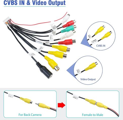 Jayubien ستيريو سيارة أندرويد 20Pin RCA سلك تسخير محول مع 8 أنثى راديو RCA موصل فيديو CVBS AUX SUB MIC التوصيل الجمعية in Saudi Arabia