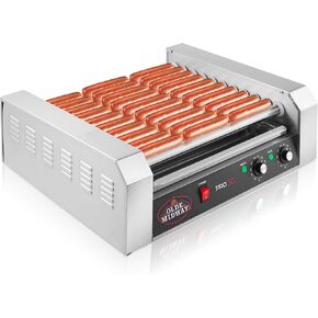 Olde Midway Electric 24 Hot Dog 9 Roller Grill Cooker Machine 1200-Watt - Commercial Grade
